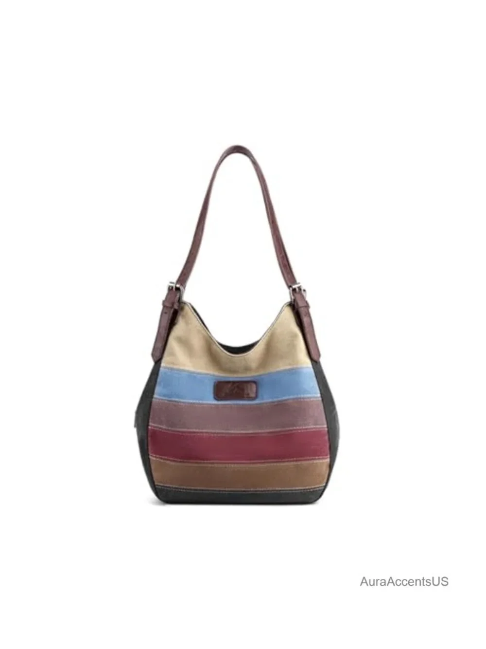 Canvas Shoulder Bag Multi Striped Handbag Large Capacity Top Handle Hobo Tote